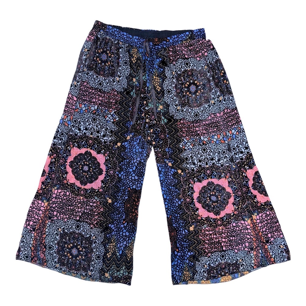 Johnny Was Size XL Axelle Burnout Velvet Silk Pants Patchwork Wide‎ Leg NWT